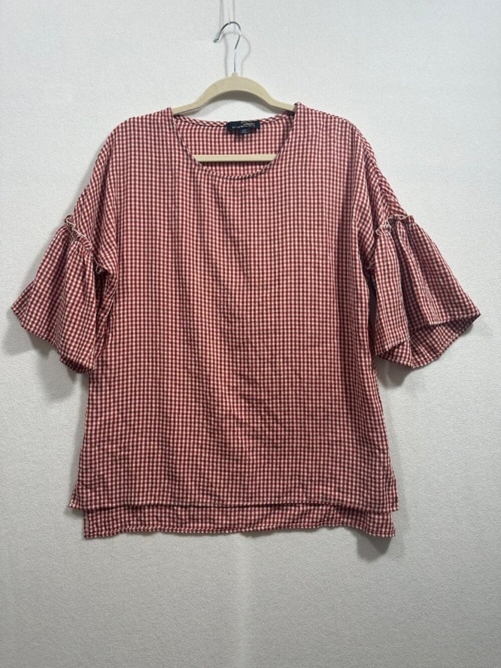 Suzanne Betro Red Gingham Half Sleeve Blouse 2X